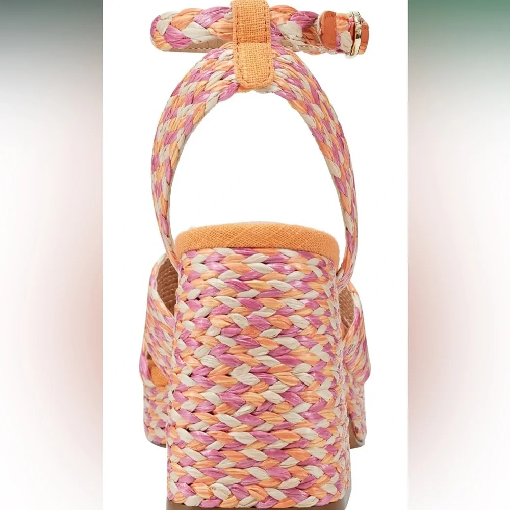 NWT Marc Fisher LTD Raffia Platform Sandals - Janie, Pink Multi, Size 9